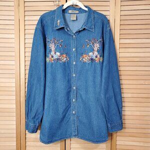 Just My Size Women's Embroidered Button Front Denim Shirt 22W/24W
